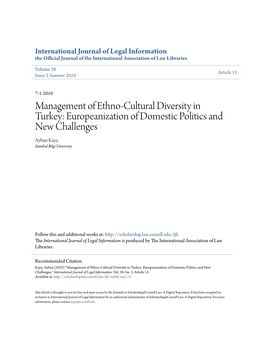 Management of Ethno-Cultural Diversity in Turkey: Europeanization of Domestic Politics and New Challenges Ayhan Kaya Istanbul Bilgi University