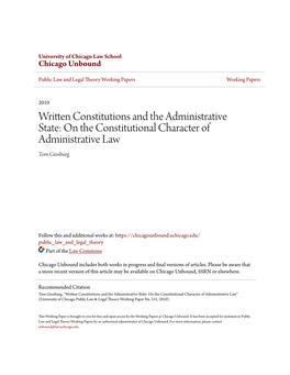On the Constitutional Character of Administrative Law Tom Ginsburg