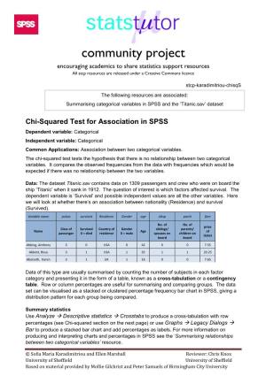 Chi-Squared for Association in SPSS