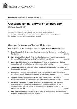 Questions for Oral Answer on a Future Day (Future Day Orals)