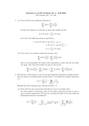 Solutions to 18.781 Problem Set 4 - Fall 2008 Due Tuesday, Oct
