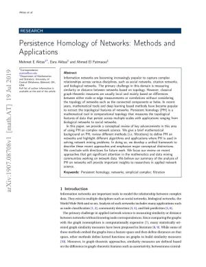 Persistence Homology of Networks: Methods and Applications