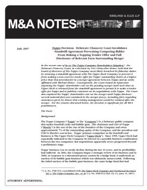 M&A Notes July 2007:M&A Notes June 2007