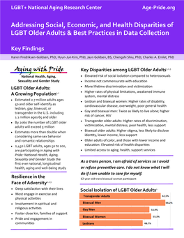 Addressing Social, Economic, and Health Disparities of LGBT Older Adults & Best Practices in Data Collection