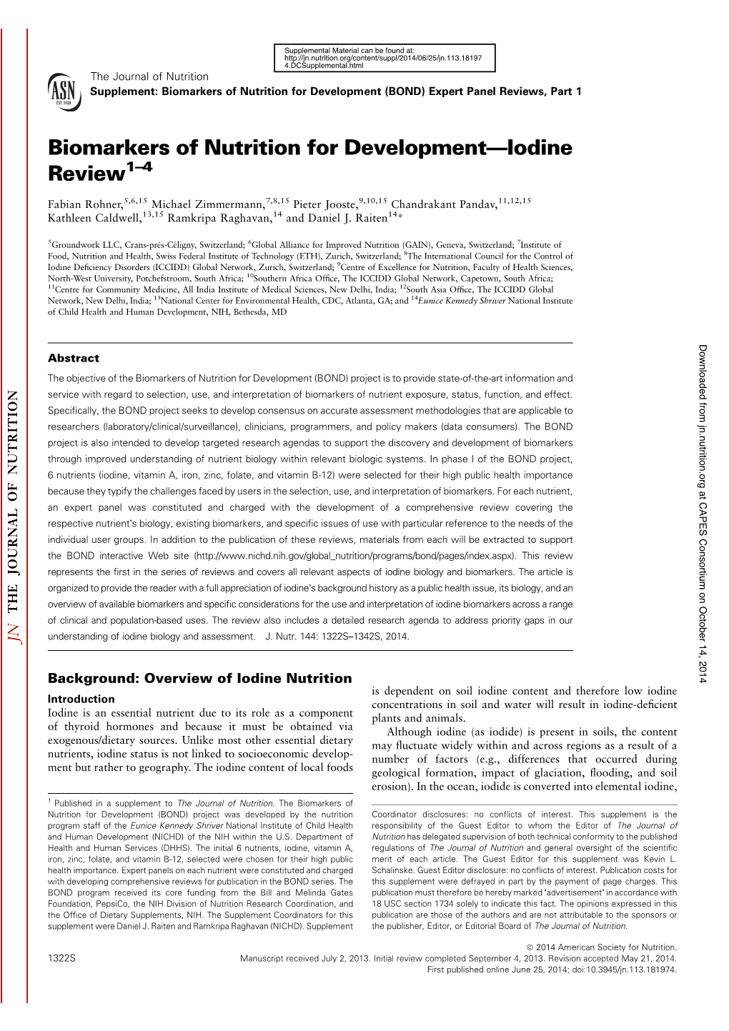 Biomarkers of Nutrition for Development—Iodine Review1–4