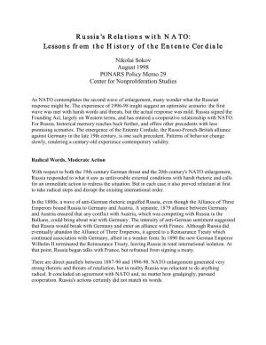 Lessons from the History of the Entente Cordiale