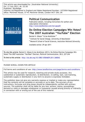 Do Online Election Campaigns Win Votes? the 2007 Australian “Youtube” Election Rachel K