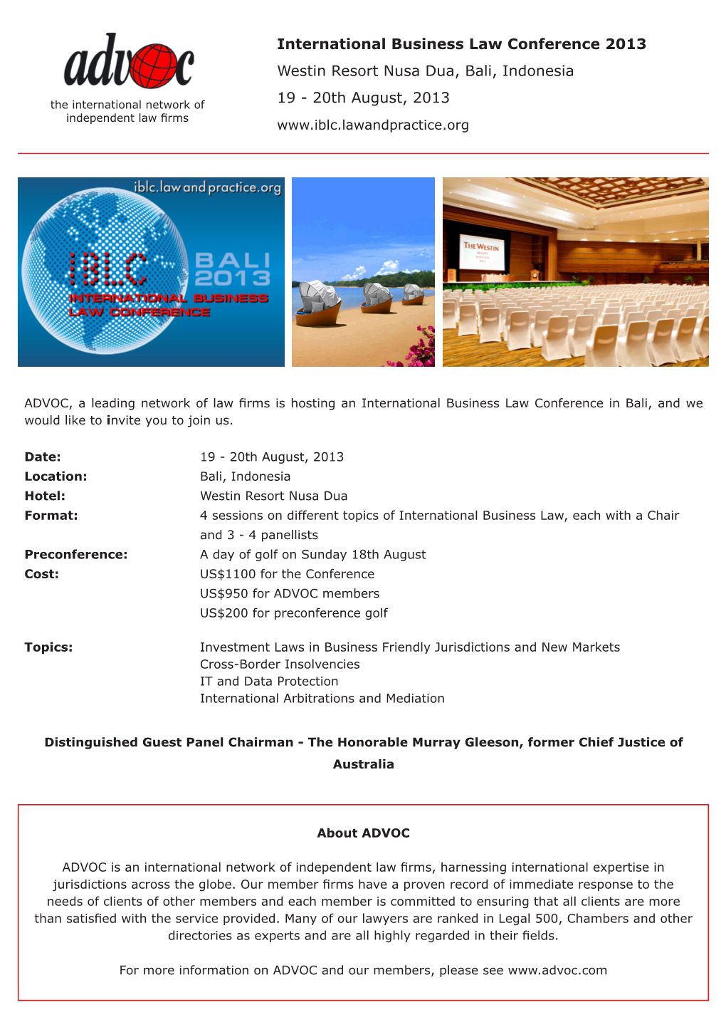 International Business Law Conference 2013 Westin Resort Nusa Dua, Bali, Indonesia