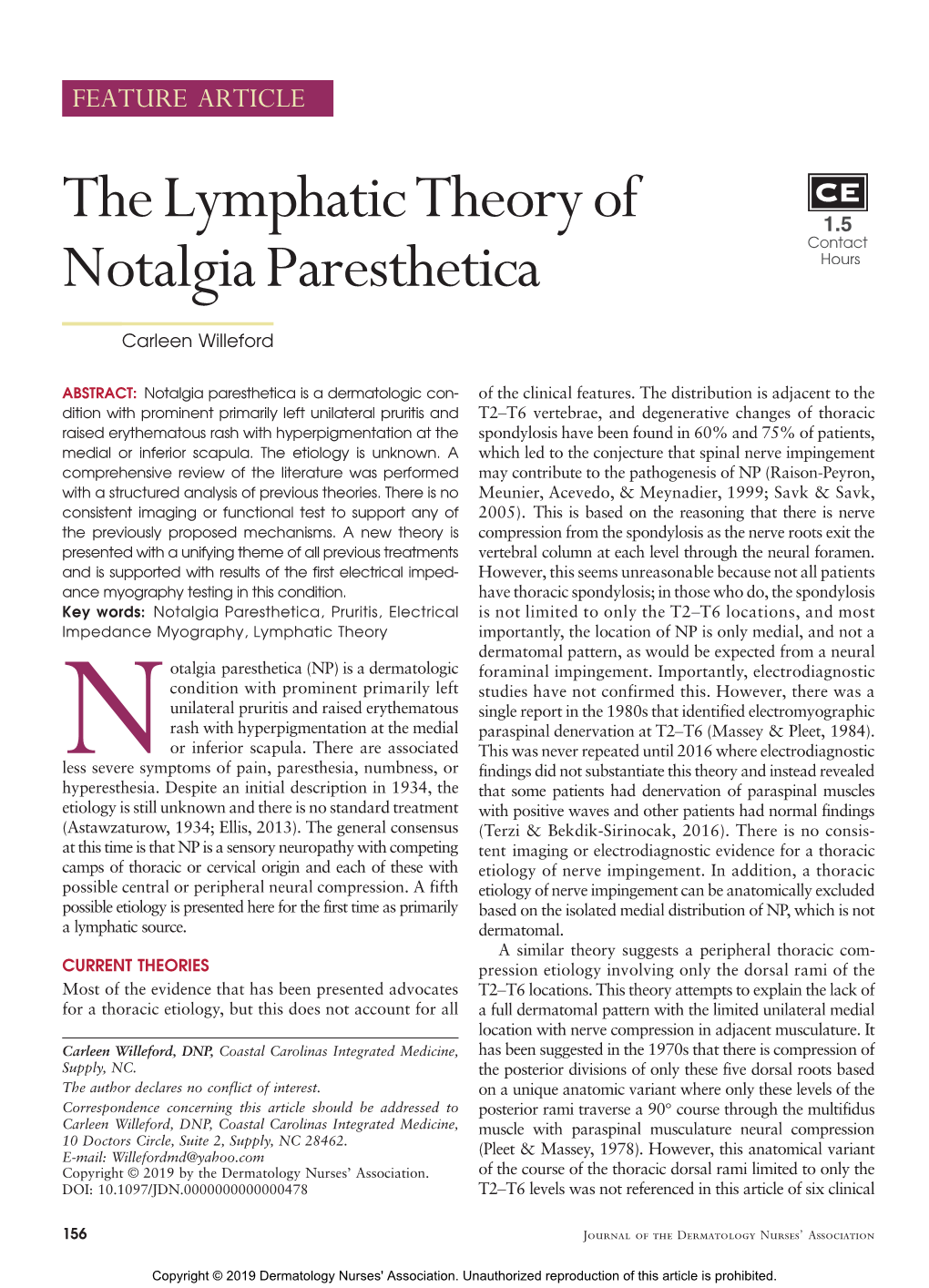 The Lymphatic Theory of Notalgia Paresthetica