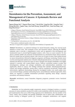 Steroidomics for the Prevention, Assessment, and Management of Cancers: a Systematic Review and Functional Analysis