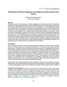 Persistence of African Languages and Religions in Latin America Since Slavery