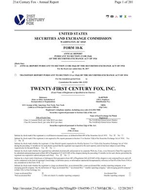 TWENTY-FIRST CENTURY FOX, INC. (Exact Name of Registrant As Specified in Its Charter)