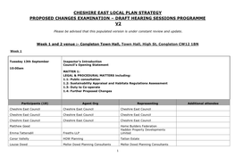Cheshire East Local Plan Strategy Proposed Changes Examination – Draft Hearing Sessions Programme V2