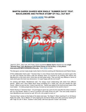 Martin Garrix Shares New Single “Summer Days” Feat