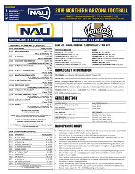 2019 NORTHERN ARIZONA FOOTBALL @NAU Athletics @Naufootball GAME 12: Northern Arizona (4-7, 2-5) Vs