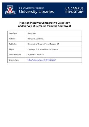 Mexican Macaws: Comparative Osteology and Survey of Remains from the Southwest