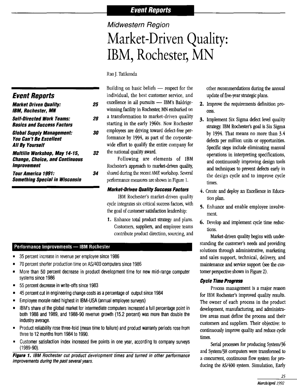 Market-Driven Quality: IBM, Rochester, MN