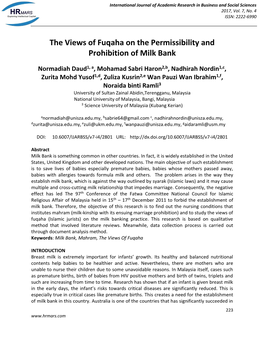 The Views of Fuqaha on the Permissibility and Prohibition of Milk Bank