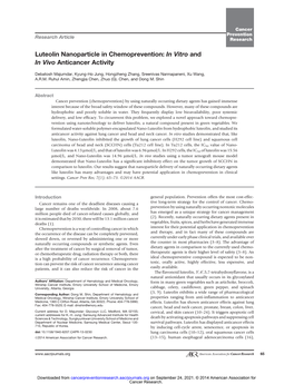 Luteolin Nanoparticle in Chemoprevention: in Vitro and in Vivo Anticancer Activity