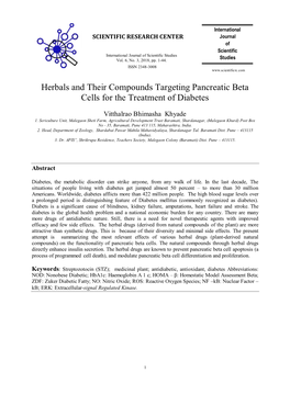 Herbals and Their Compounds Targeting Pancreatic Beta Cells for the Treatment of Diabetes