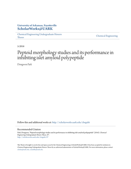 Peptoid Morphology Studies and Its Performance in Inhibiting Islet Amyloid Polypeptide Dongwon Park