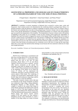 Geotechnical Properties and Geologi Age on Characteristics of Landslides Hazards of Volcanic Soils in Bali, Indonesia