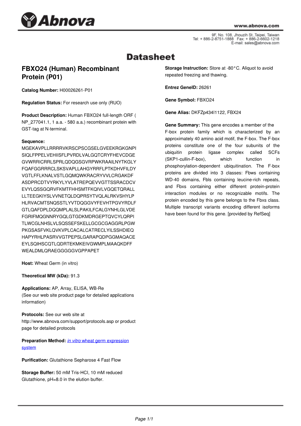 FBXO24 (Human) Recombinant Protein (P01)