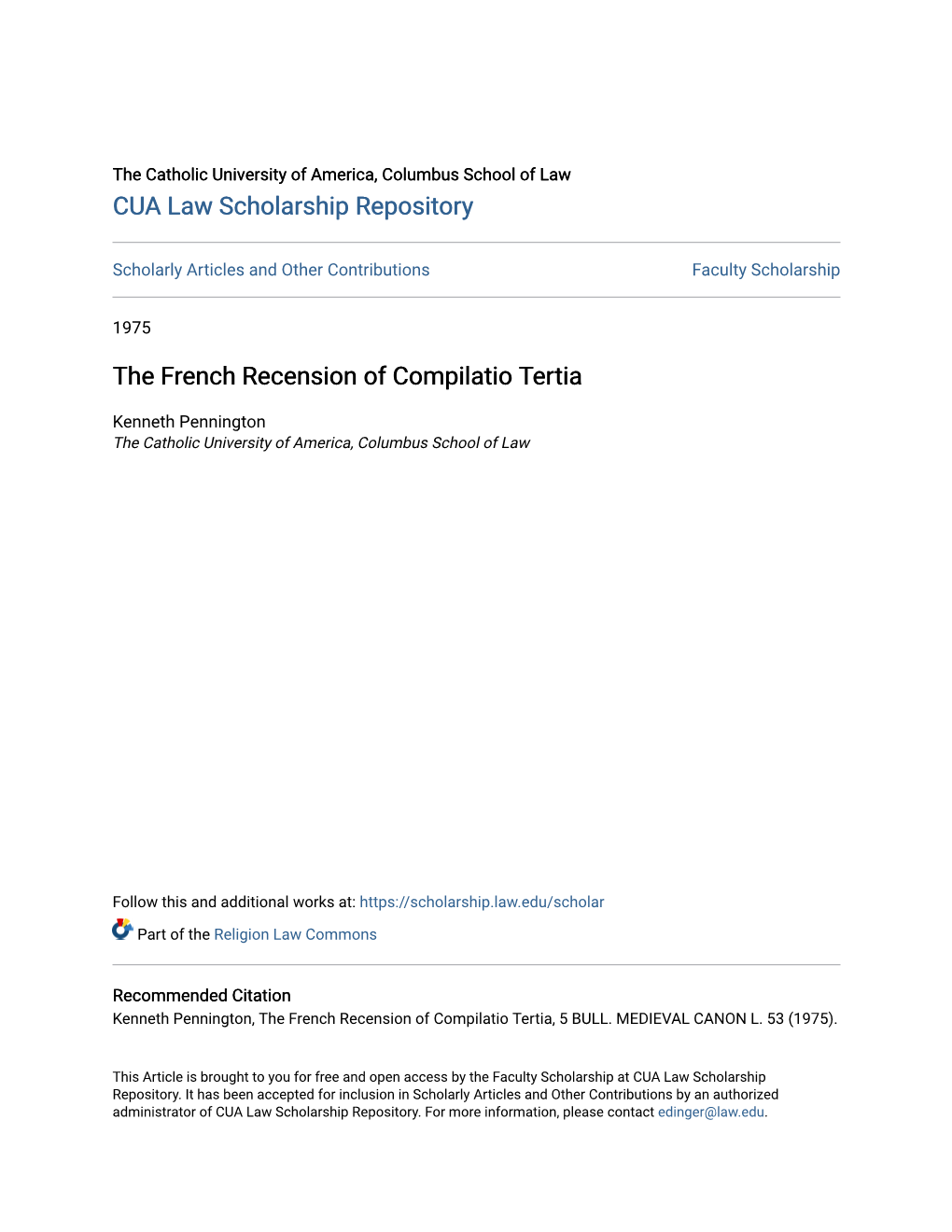 The French Recension of Compilatio Tertia