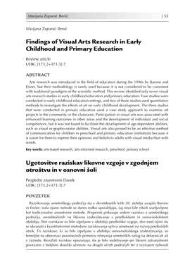 Findings of Visual Arts Research in Early Childhood and Primary Education Ugotovitve Raziskav Likovne Vzgoje V Zgodnjem Otroštv