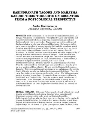 Rabindranath Tagore and Mahatma Gandhi: Their Thoughts on Education from a Postcolonial Perspective