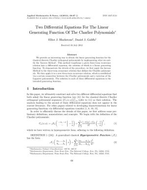 Two Differential Equations for the Linear Generating Function