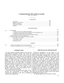 F. REGOLITH of the APOLLO 16 SITE by VAL L