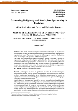 Measuring Religiosity and Workplace Spirituality in Pakistan