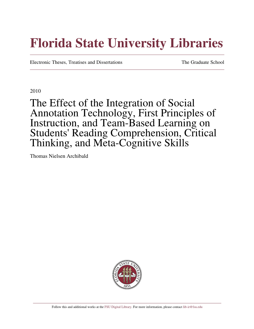 Reading Comprehension, Critical Thinking, and Meta-Cognitive Skills Thomas Nielsen Archibald