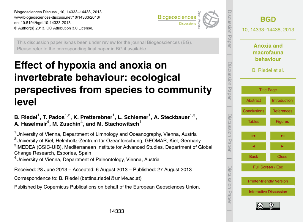 Anoxia and Macrofauna Behaviour