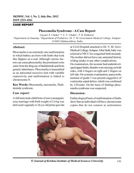 Phocomelia Syndrome - a Case Report Gayatri S