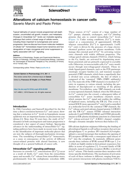 Alterations of Calcium Homeostasis in Cancer Cells