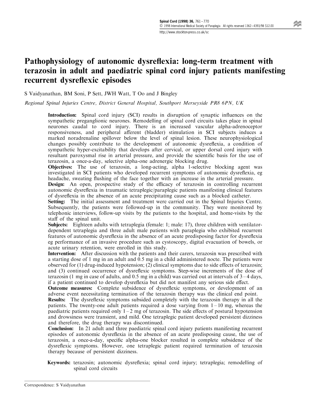 Pathophysiology of Autonomic Dysreflexia