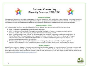 Cultures Connecting Diversity Calendar 2020-2021