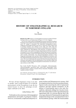 History of Stratigraphical Research in Northern Finland