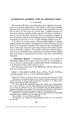 ALTERNATIVE ALGEBRAS OVER an ARBITRARY FIELD the Results Of