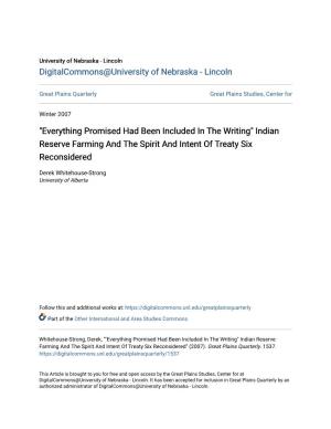 "Everything Promised Had Been Included in the Writing" Indian Reserve Farming and the Spirit and Intent of Treaty Six Reconsidered