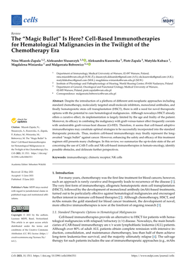 Magic Bullet” Is Here? Cell-Based Immunotherapies for Hematological Malignancies in the Twilight of the Chemotherapy Era