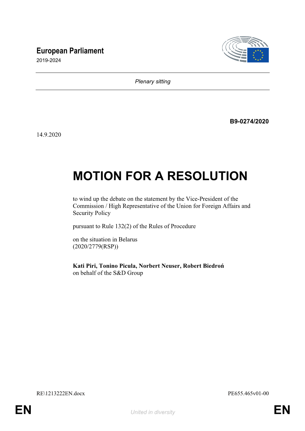 En En Motion for a Resolution