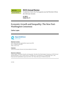Economic Growth and Inequality: the New Post-Washington Consensus