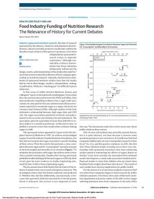 Food Industry Funding of Nutrition Research: the Relevance of History for Current Debates