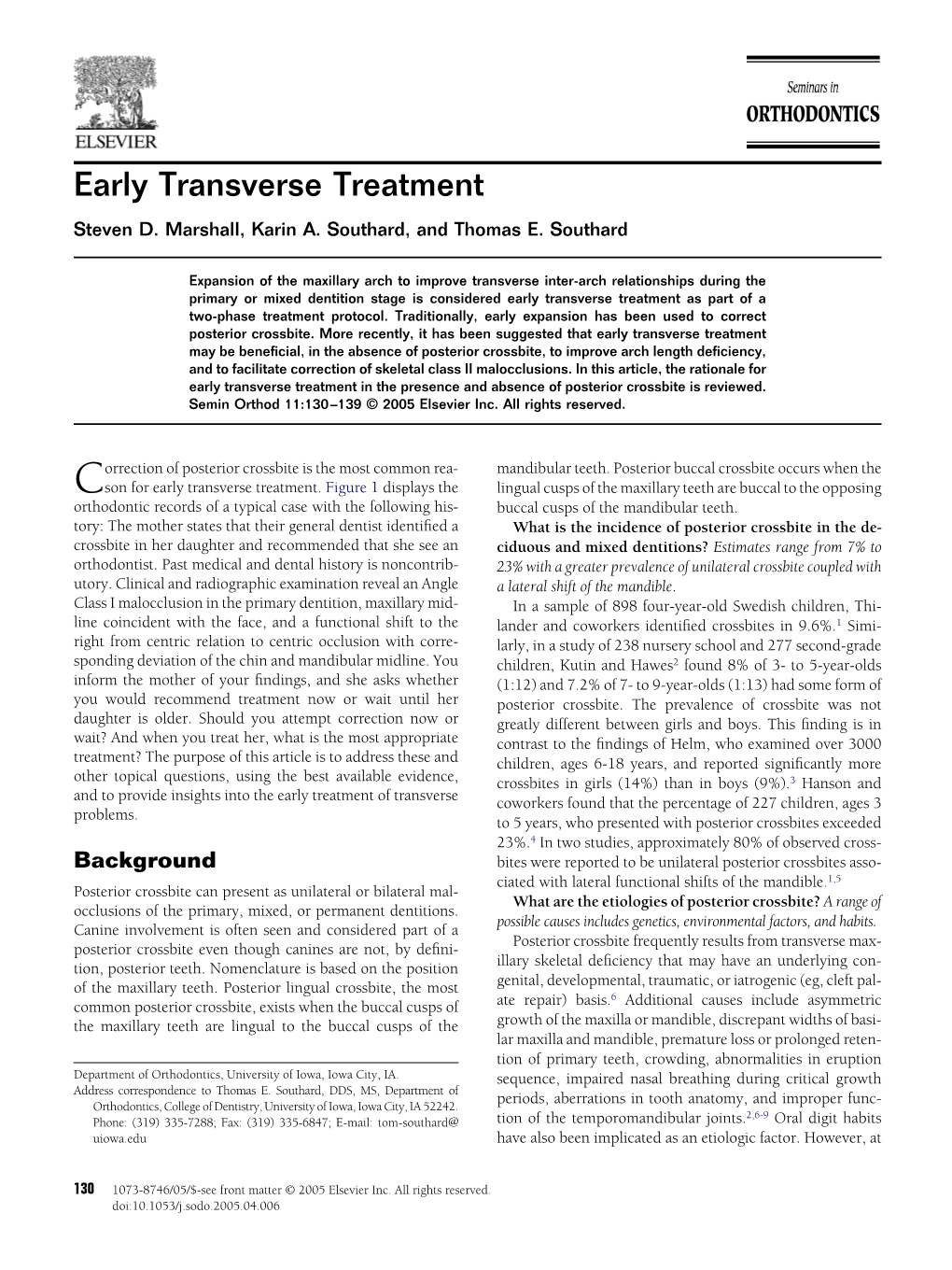 Early Transverse Treatment Steven D