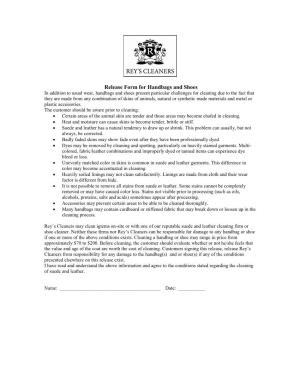Release Form for Leather and Suede Garments