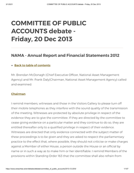 COMMITTEE of PUBLIC ACCOUNTS Debate - Friday, 20 Dec 2013