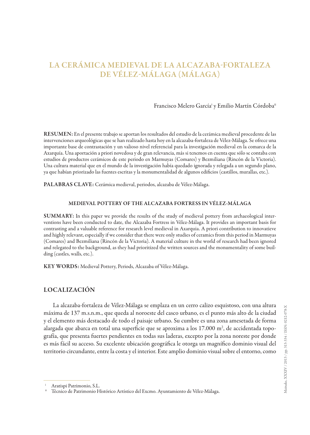 La Cerámica Medieval De La Alcazaba-Fortaleza De Vélez-Málaga (Málaga) 315